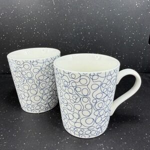 Maxwell‎ & Williams Print Indigo Mug White Porcelain Navy Blue Swirl Set of 2